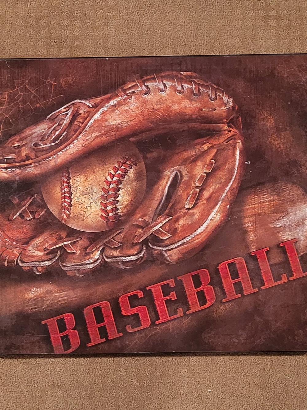 Open Road Brands Vintage Baseball Glove Art Print in Brown and Red
